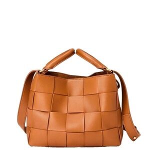 J.Mclaughlin Women’s Garance Woven Leather Handbag Crossbody Bag Tan Resortwear